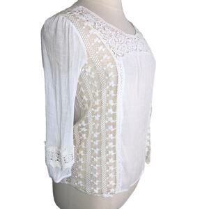 Pinky Sheer Eyelet Lace Blouse Scoop Neck Size XL